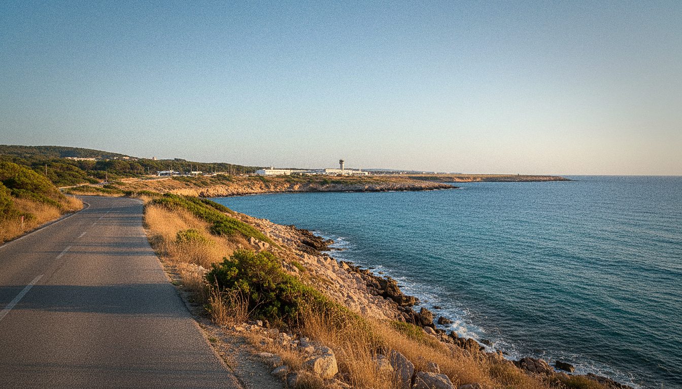 Carretera costera con vistas al mar en Mallorca, sin personas