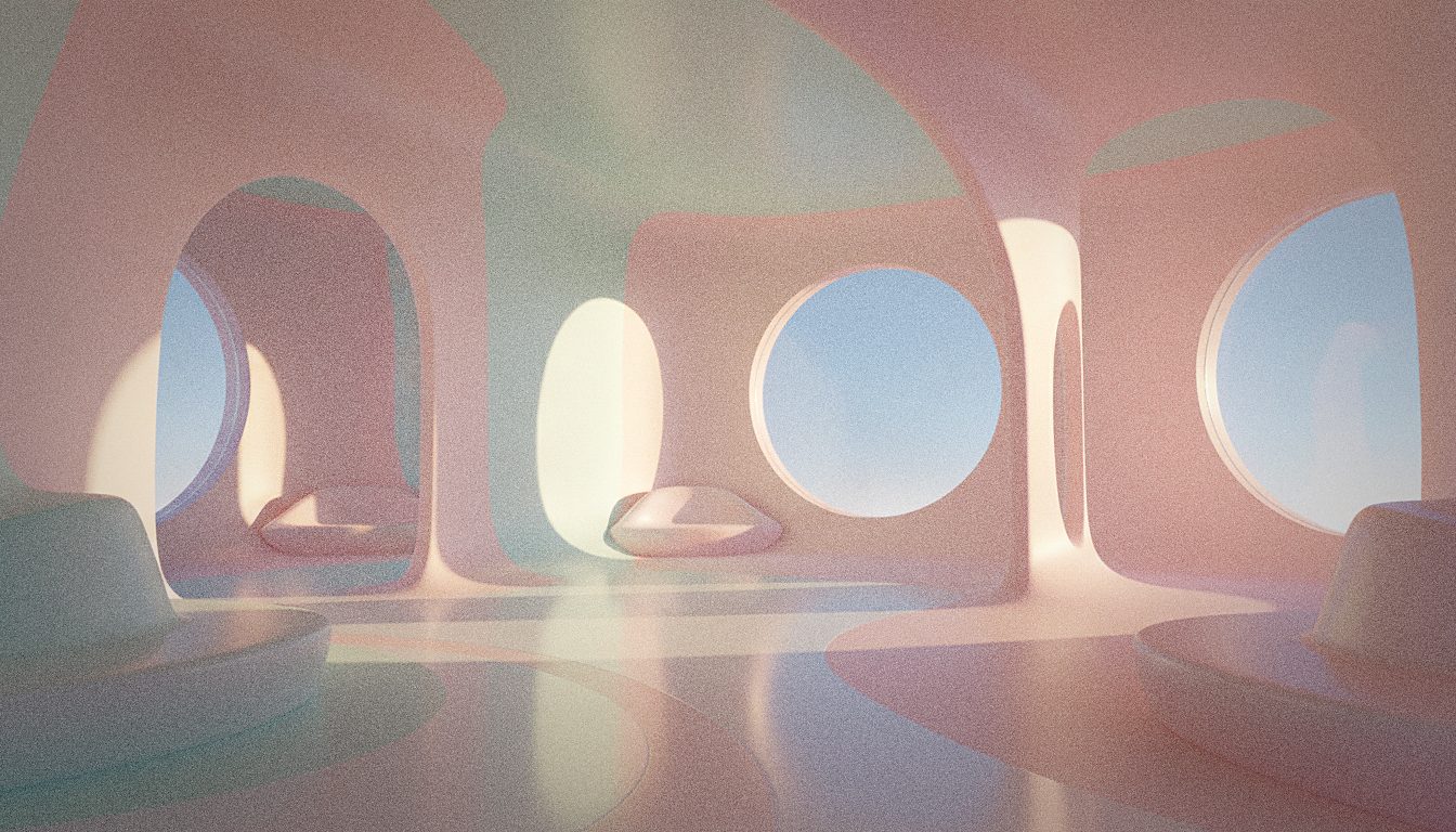 Composición de tonos pastel rosa y menta evocando un espacio dulce, sin personas